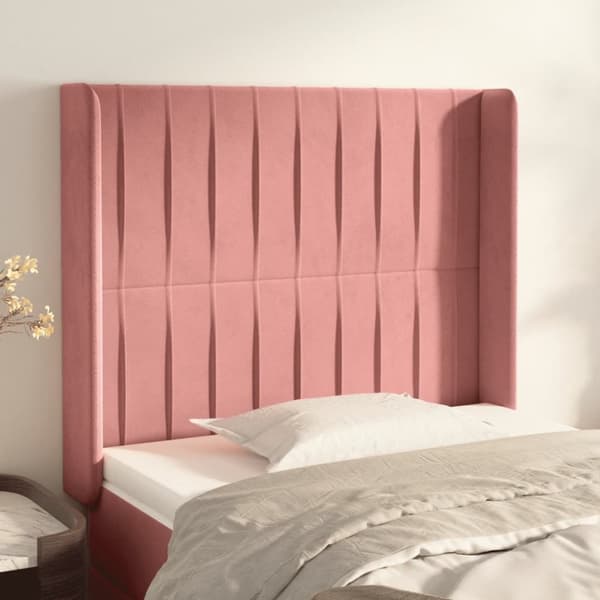 sengegavl med kanter 103x16x118/128 cm fløjl lyserød