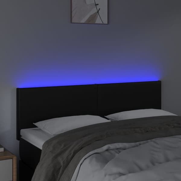 sengegavl med LED-lys 144x5x78/88 cm kunstlæder sort