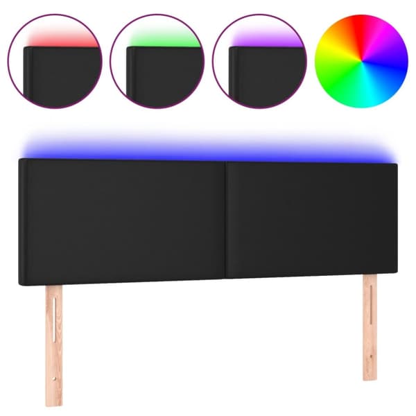 sengegavl med LED-lys 144x5x78/88 cm kunstlæder sort