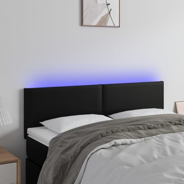 sengegavl med LED-lys 144x5x78/88 cm kunstlæder sort