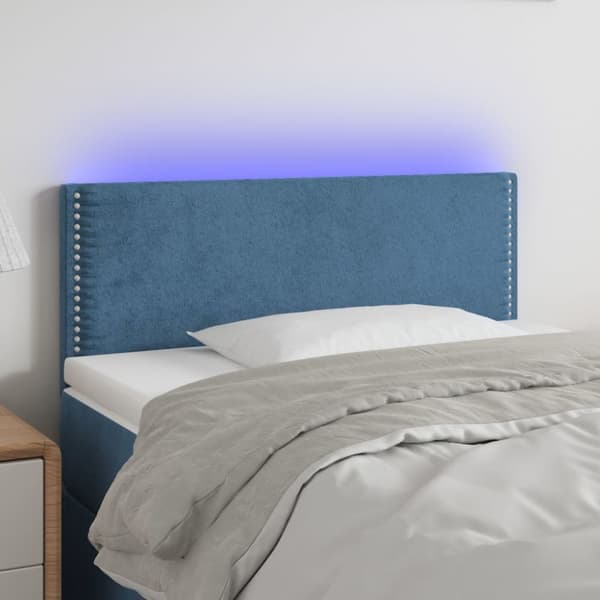 sengegavl med LED-lys 90x5x78/88 cm fløjl mørkeblå