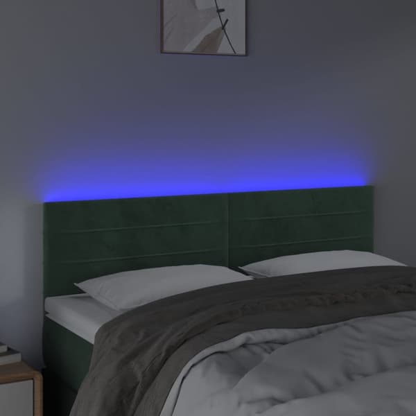 Sängyn pääty LED-valolla, tummanvihreä, 144x5x78/88 cm, sametti