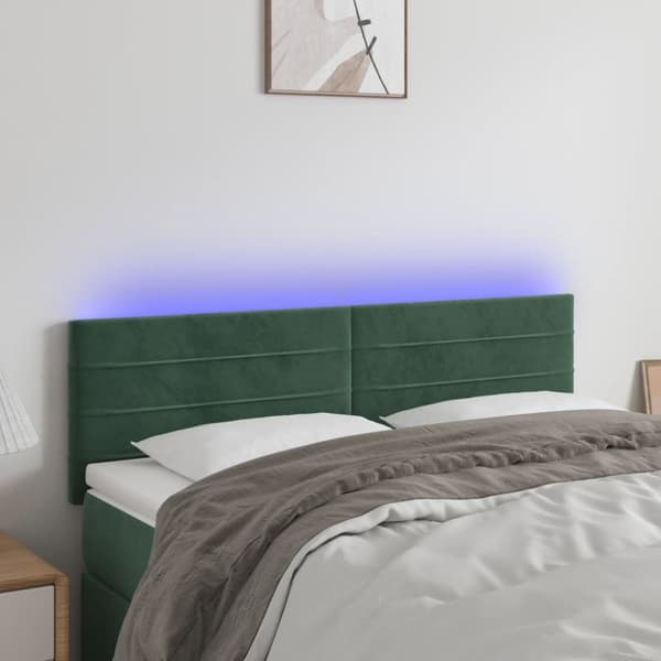Sängyn pääty LED-valolla, tummanvihreä, 144x5x78/88 cm, sametti