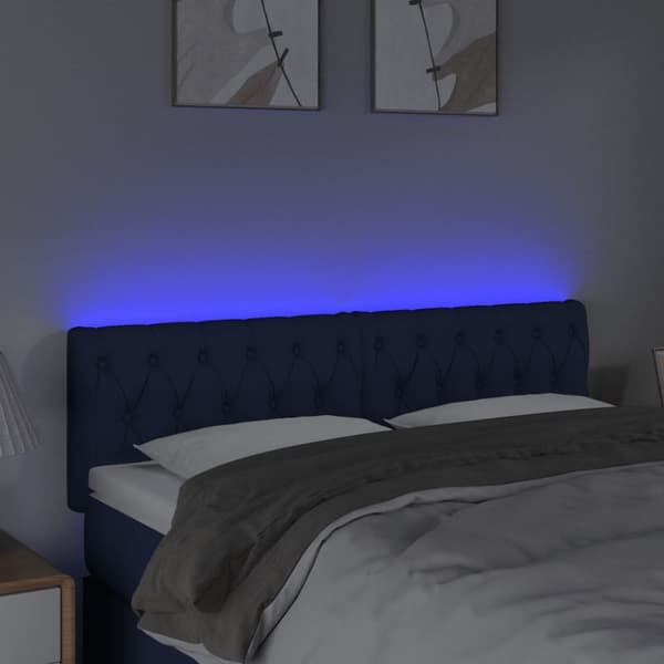 sengegavl med LED-lys 144x7x78/88 cm stof blå