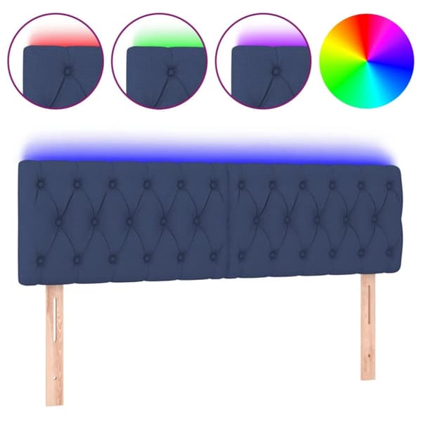 sengegavl med LED-lys 144x7x78/88 cm stof blå