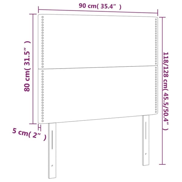 sengegavl med LED-lys 90x5x118/128 cm stof mørkebrun