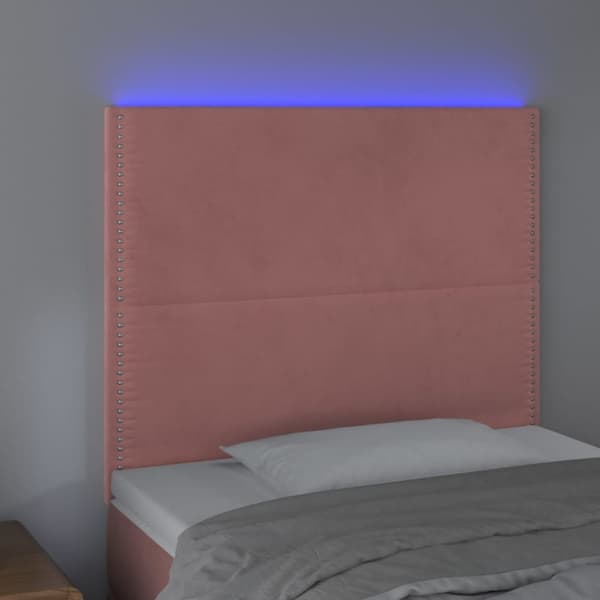 Sängyn pääty LED-valolla, pinkki, 80x5x118/128 cm, sametti