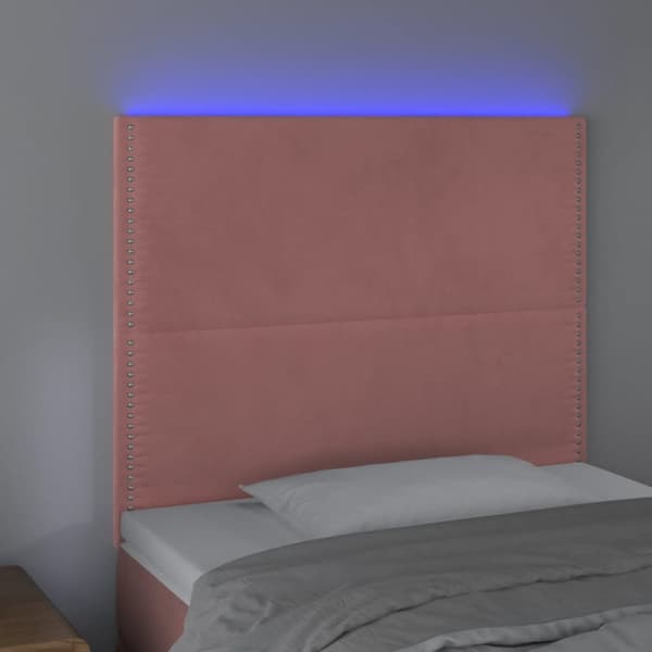 sengegavl med LED-lys 100x5x118/128 cm fløjl lyserød