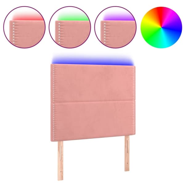 sengegavl med LED-lys 100x5x118/128 cm fløjl lyserød