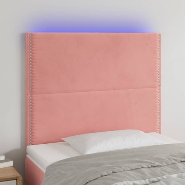 sengegavl med LED-lys 100x5x118/128 cm fløjl lyserød