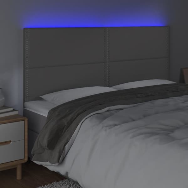 sengegavl med LED-lys 160x5x118/128 cm kunstlæder grå