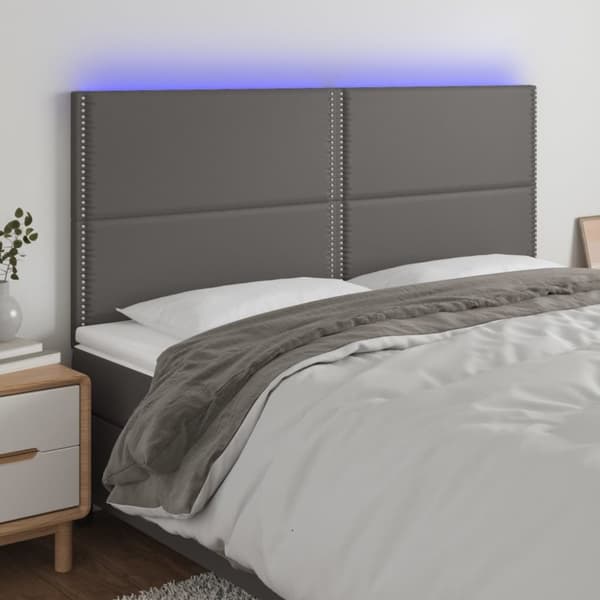 sengegavl med LED-lys 160x5x118/128 cm kunstlæder grå