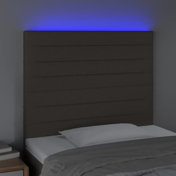 sengegavl med LED-lys 100x5x118/128 cm stof gråbrun