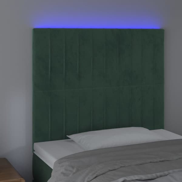 sengegavl med LED-lys 80x5x118/128 cm fløjl mørkegrøn