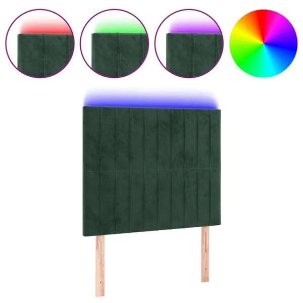 sengegavl med LED-lys 80x5x118/128 cm fløjl mørkegrøn