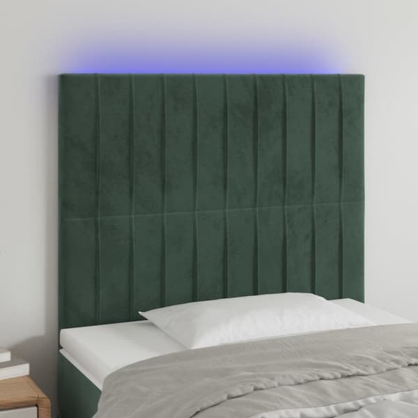 sengegavl med LED-lys 80x5x118/128 cm fløjl mørkegrøn