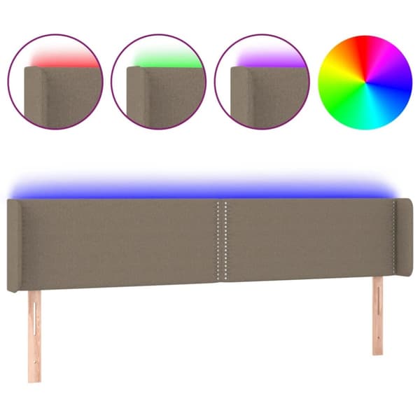sengegavl med LED-lys 203x16x78/88 cm stof gråbrun
