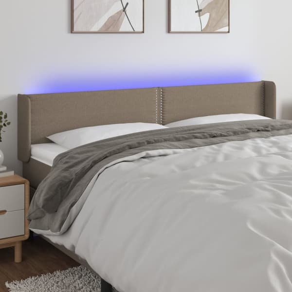 sengegavl med LED-lys 203x16x78/88 cm stof gråbrun