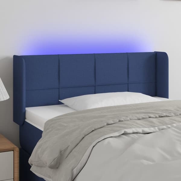 Sänggavel LED blå 103x16x78/88 cm tyg