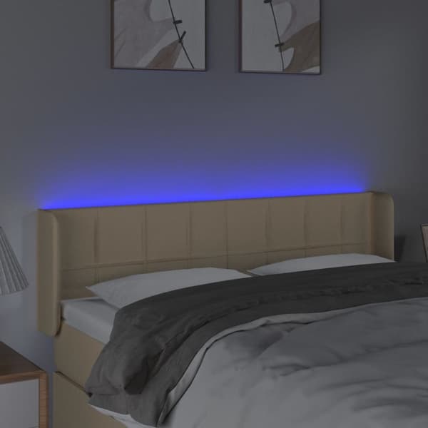 sengegavl med LED-lys 147x16x78/88 cm stof cremefarvet
