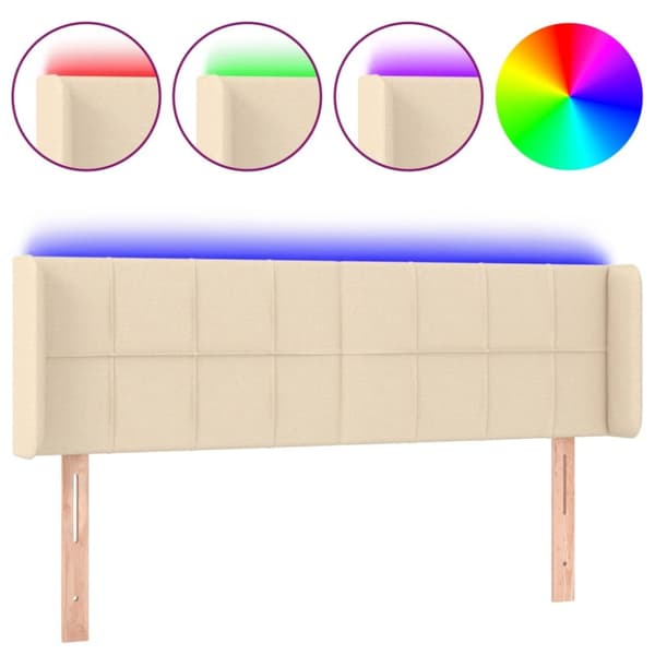 sengegavl med LED-lys 147x16x78/88 cm stof cremefarvet