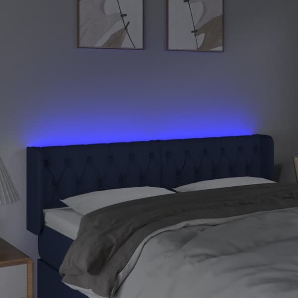 Sänggavel LED blå 147x16x78/88 cm tyg