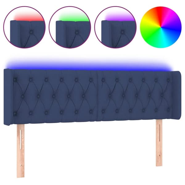 Sänggavel LED blå 147x16x78/88 cm tyg