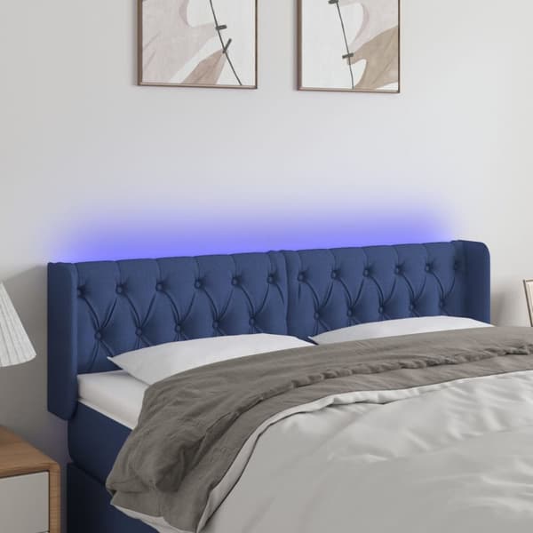 Sänggavel LED blå 147x16x78/88 cm tyg