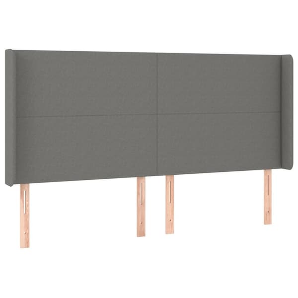 sengegavl med LED-lys 163x16x118/128 cm stof mørkegrå