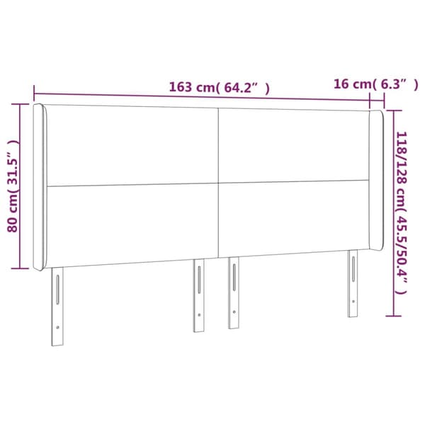 sengegavl med LED-lys 163x16x118/128 cm stof mørkegrå