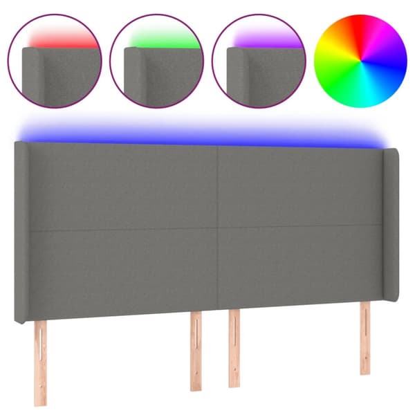 sengegavl med LED-lys 163x16x118/128 cm stof mørkegrå