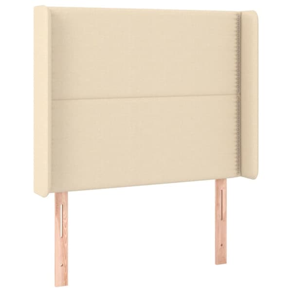 sengegavl med LED-lys 103x16x118/128 cm stof cremefarvet