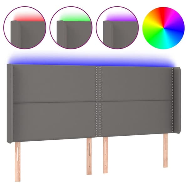 Sängyn pääty LED-valolla, harmaa, 183x16x118/128cm tekonahka