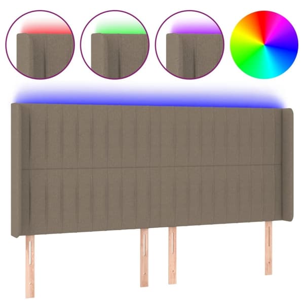 sengegavl med LED-lys 203x16x118/128 cm stof gråbrun