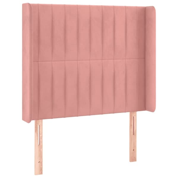 sengegavl med LED-lys 103x16x118/128 cm fløjl lyserød