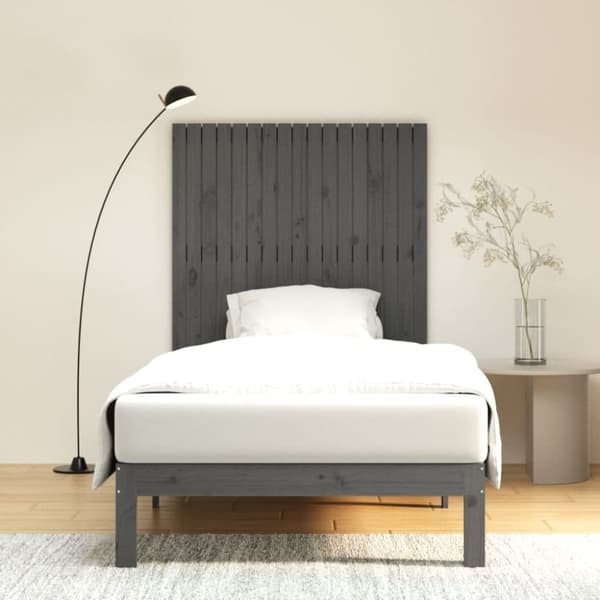væghængt sengegavl 108x3x110 cm massivt fyrretræ grå