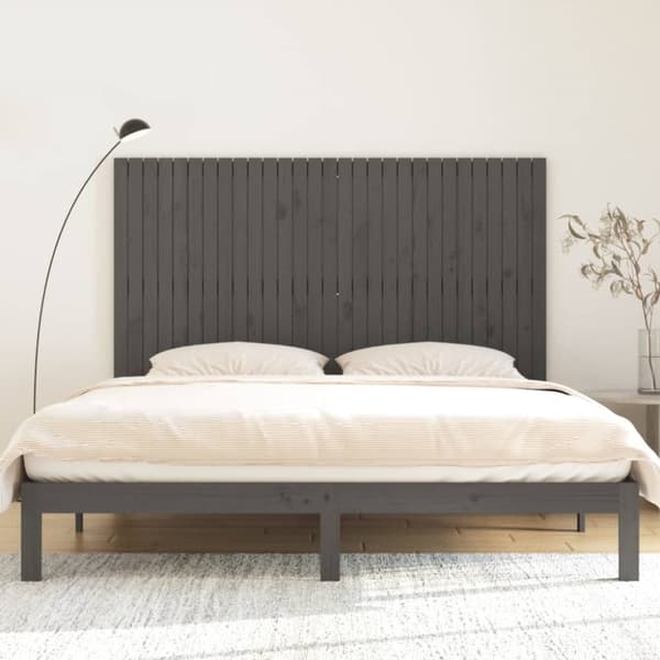 Sängynpääty seinälle harmaa 185x3x110 cm täysi mänty