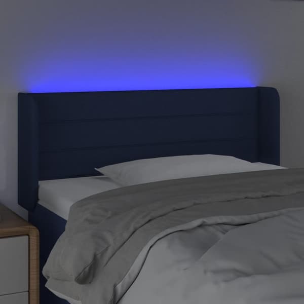 sengegavl med LED-lys 83x16x78/88 cm stof blå
