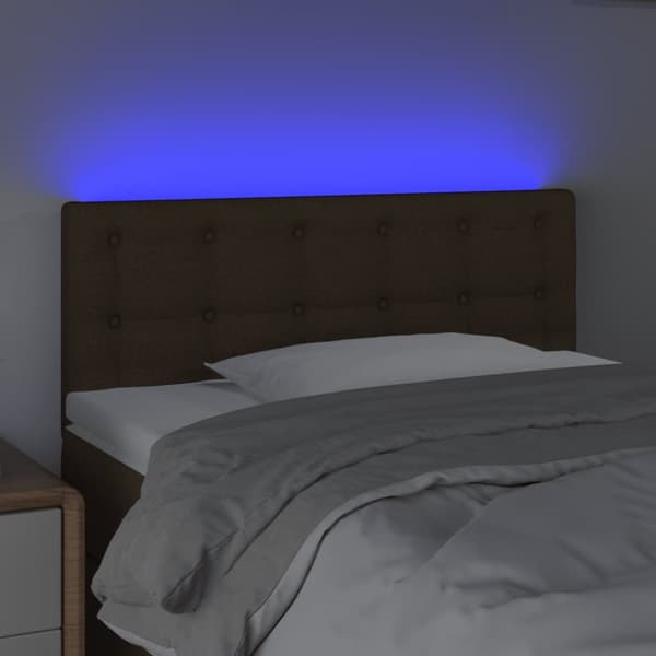 sengegavl med LED-lys 80x5x78/88 cm stof mørkebrun