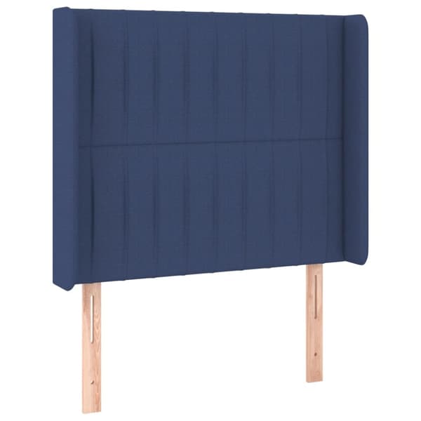 sengegavl med kanter 93x16x118/128 cm stof blå