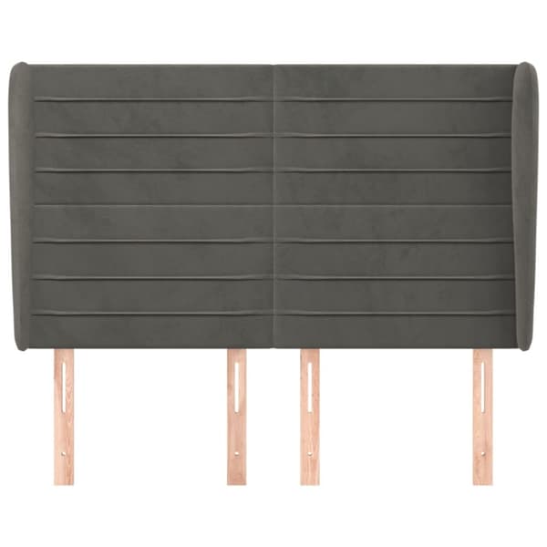 sengegavl med kanter 147x23x118/128 cm fløjl mørkegrå