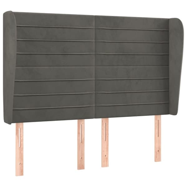 sengegavl med kanter 147x23x118/128 cm fløjl mørkegrå