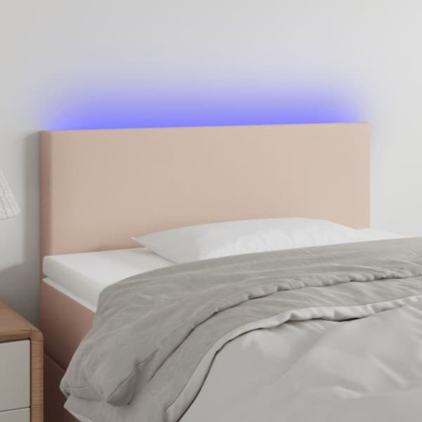 Sängyn pääty LED-valolla, cappuccino, 90x5x78/88 cm, ekonahka
