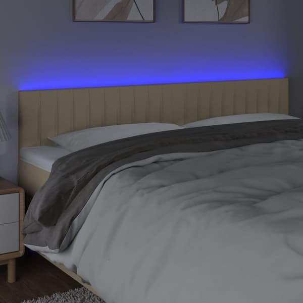 Sängyn pääty LED-valolla, kerma, 180x5x78/88 cm, kangas