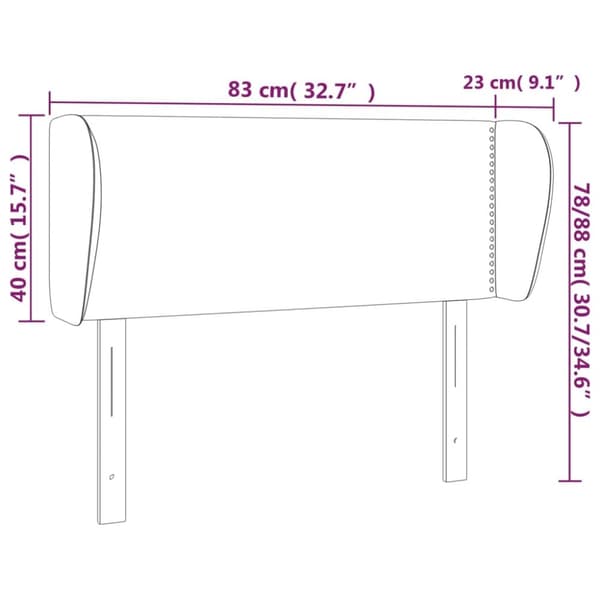 sengegavl med kanter 83x23x78/88 cm fløjl lysegrå
