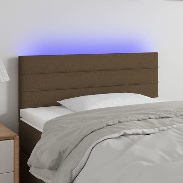 sengegavl med LED-lys 100x5x78/88 cm stof mørkebrun