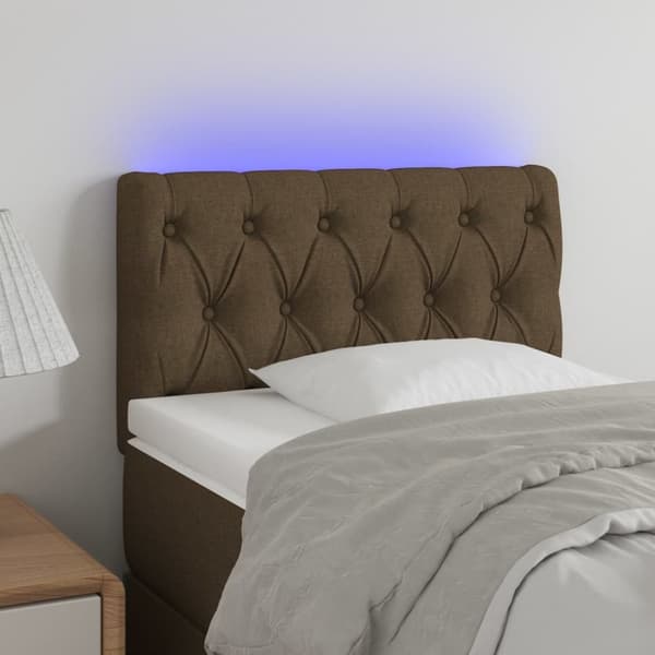 sengegavl med LED-lys 80x7x78/88 cm stof mørkebrun