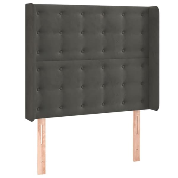sengegavl med LED-lys 83x16x118/128 cm fløjl mørkegrå