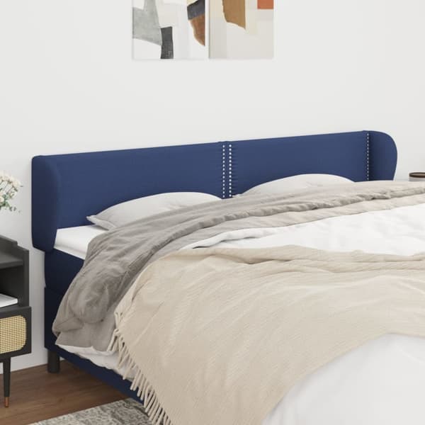 sengegavl med kanter 203x23x78/88 cm stof blå