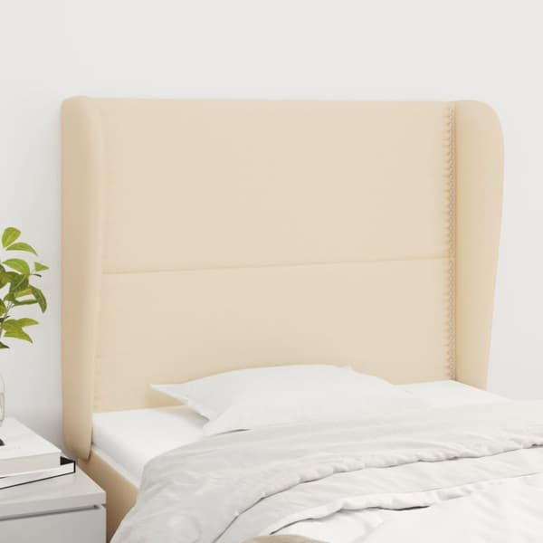 sengegavl med kanter 83x23x118/128 cm stof cremefarvet